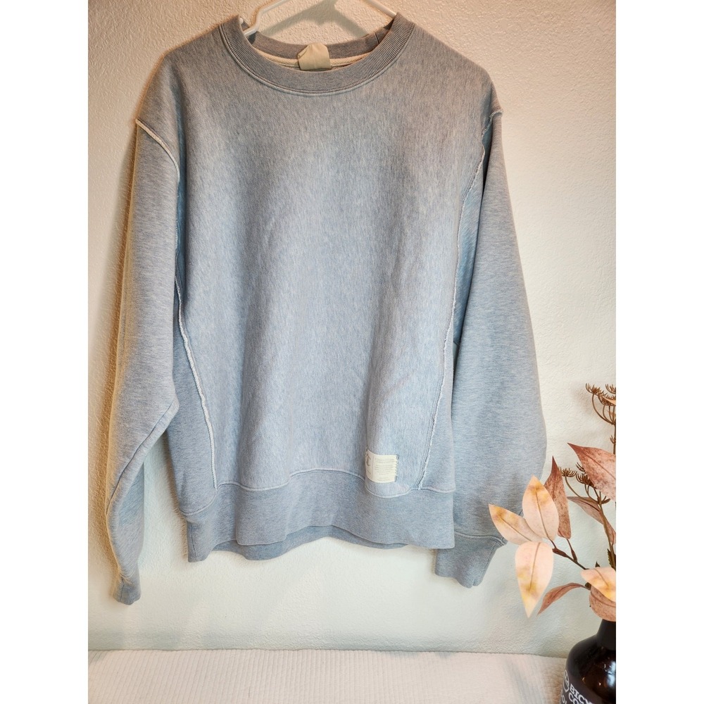 Champion Reverse Weave Mineral Wash Sweatshirt Medium Raw Hem Distressed‎ Blue